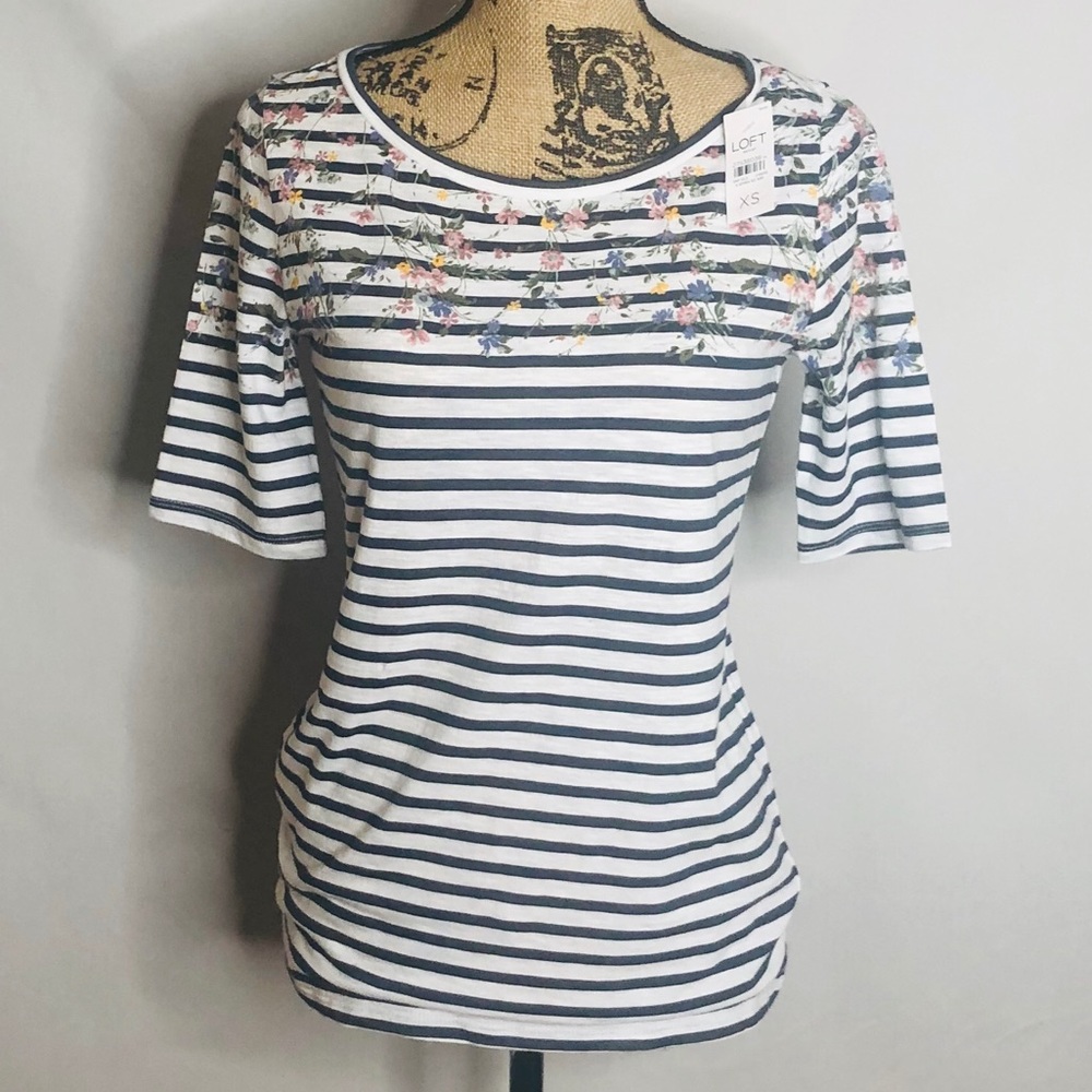 LOFT striped floral print top size XS NWT
